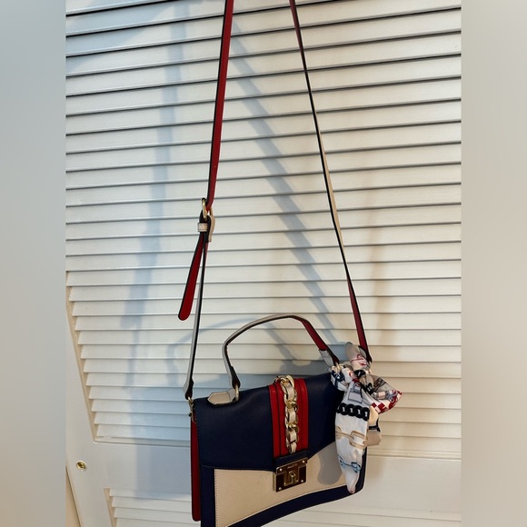 Aldo red blue white bag purse with scarf crossbody - Picture 3 of 7